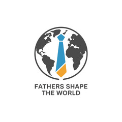 World map emblem, tie silhouette inside globe, Fathers impact theme, guidance and responsibility, family values, modern vector