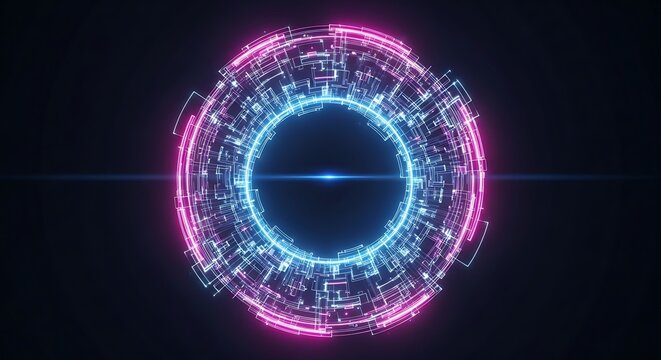 Futuristic Technology Portal - Neon Glow and Circuitry Design. - Powered by Adobe