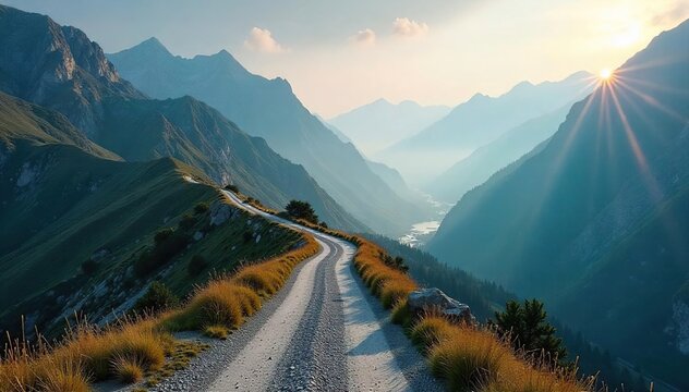 Winding Mountain Road Disappearing into Misty Valley A Challenging Yet Rewarding Journey