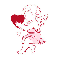 Cute cupid holding heart in coquette pink style