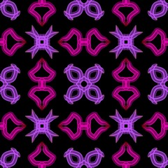 Seamless Neon Pattern with Pink and Purple Geometric Shapes on Black Background