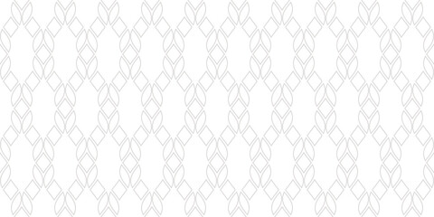Fototapeta premium Subtle minimalist seamless pattern with outline shapes, ropes, mesh, net, grid, curved lattice. Vector minimal geometric background. Gray and white texture. Abstract modern delicate repeated design