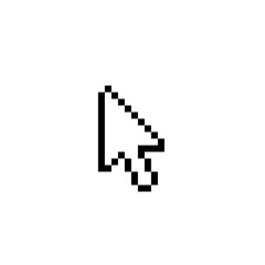 Retro 8-bit pixel arrow pointing right. Simple black and white icon symbolizing forward movement, next page, or navigation in pixel user interface design.
