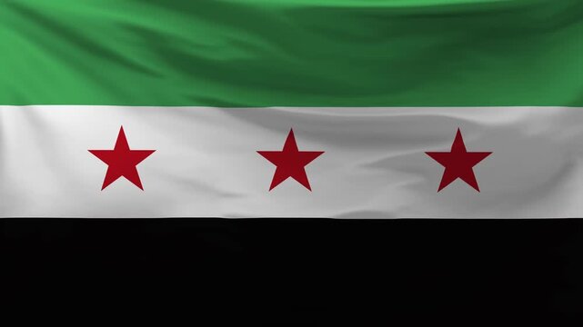 The Syria flag is waving in the wind.
