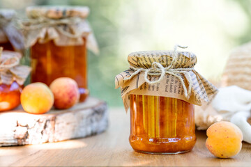 Sweets and fruits. Homemade healthy jelly, apricot jam. Preserving and harvesting in the summer....