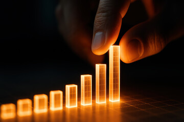 Growth and progress reveal data success while digital technology expands interface interaction with glowing business charts