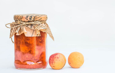 Sweets and fruits. Homemade healthy jelly, apricot jam. Preserving and harvesting in the summer. Preparing jars.