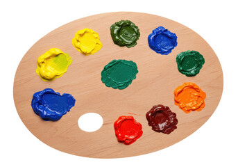 Isolated palette with vibrant paints for painting and visual arts ready to be used