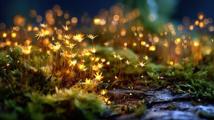 Glowing moss forest floor nighttime scene