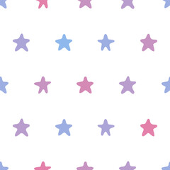 Little purple stars on a white background. Seamless pattern with cute hand drawn stars. Can be used for kids clothes pattern, baby textile prints, wallpaper, wrapping paper