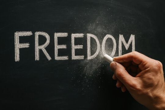 Freedom and liberty inspire creativity and expression through chalk on an educational chalkboard surface