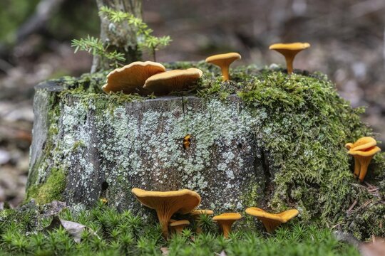 False Chanterelles (Hygrophoropsis aurantiaca), Emsland, Lower Saxony, Germany