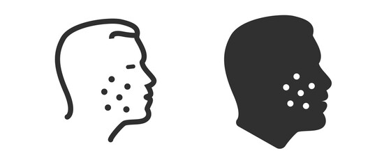 Irritation acne allergy on man face icon simple line stroke outline and solid bold modern set design illustration, skin pimple zit problem silhouette shape pictogram image clip art