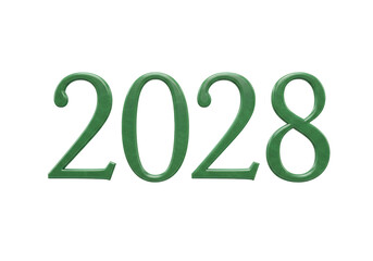 Isolated Green Number 2028 Depicting the Year Twenty Twenty-Eight in Numeral Representation