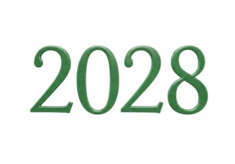 Isolated Green Number 2028 Depicting the Year Twenty Twenty-Eight in Numeral Representation