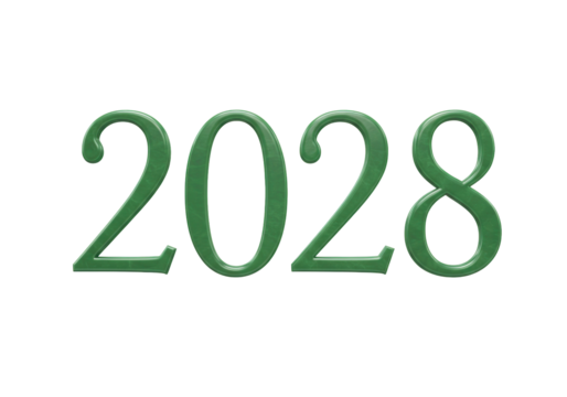 Isolated Green Number 2028 Depicting the Year Twenty Twenty-Eight in Numeral Representation