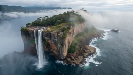 Niagara Falls in Canada during Fall Morning with Rainbow and Mist
