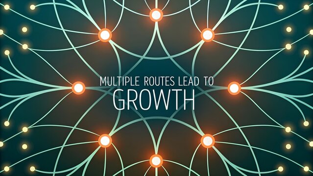 Network diagram showcasing multiple routes leading to growth