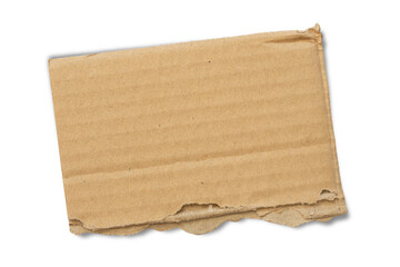 Ripped torn brown cardboard paper piece. Cardboard piece paper note. Torn cardboard isolated on...
