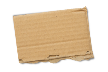 Ripped torn brown cardboard paper piece. Cardboard piece paper note. Torn cardboard isolated on transparency background.