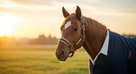 Majestic Horse in Golden Hour Sunlight.