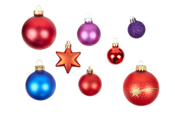 set of various christmas ball decorations isolated on white or transparent png