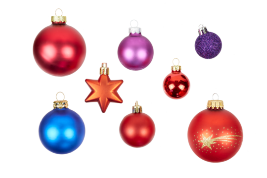 set of various christmas ball decorations isolated on white or transparent png