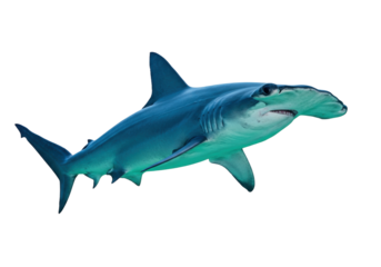 Isolated Great Hammerhead Shark swimming, large dangerous marine predator, head shape