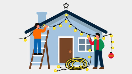 Roofline Glow &mdash; Neighbors Stringing Christmas Lights on a Cozy House