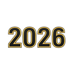Bold gold-outlined 2026 numerals on transparent background, simple new year emblem