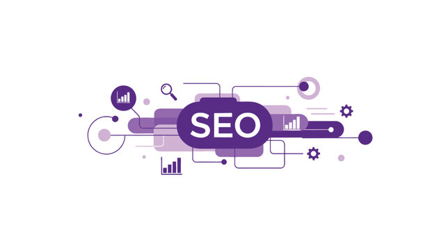 SEO illustration with connected icons flat search engine optimization isolated on white background