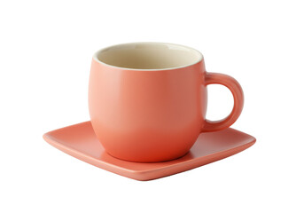 Isolated mug on saucer, pottery coffee cup, tea set, ceramic mug, breakfast drinkware, modern design