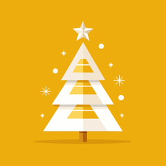 Fototapeta premium Stylized white christmas tree with star and sparkles on yellow background