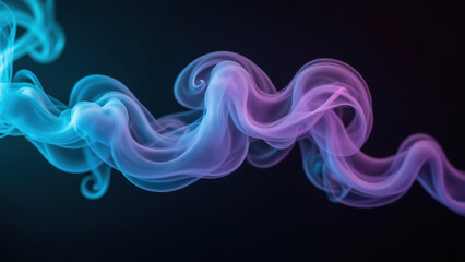 Ethereal smoke swirls in vibrant shades of blue and purple, creating mesmerizing visual effect against dark background