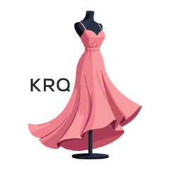 KRQ Elegant Pink Dress. KRQ Logo Design for Fashion Boutique, Clothing Brand, and Tailor KRQ Shop Branding.
