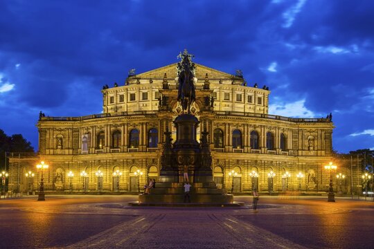 Theatre Square with Semper Opera House and King John Monument, Dresden, Free State of Saxony, Germany