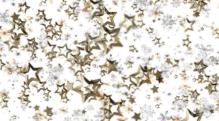 Elegant gold stars and snowflakes on white. Perfect for holidays, celebrations, and winter themes.