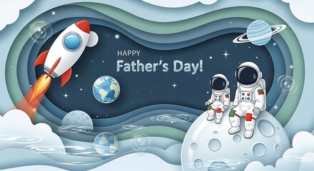 Happy Fathers Day Astronauts Rocket Space Adventure.