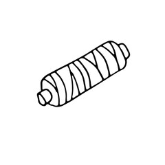 Thread on a spool. Sewing item. Doodle. Vector illustration. Hand drawn. Outline.