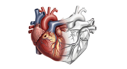 Anatomical heart illustration showing cardiovascular system and heart health medical diagram for education use on transparent background