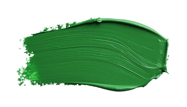 textured abstract green paint stroke isolated on transparent background, png