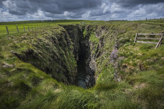 The Gloup, collapsed sea cave, Mull Head, Deerness, Mainland, Orkney Islands, Scotland, Great Britain