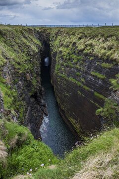 The Gloup, collapsed sea cave, Mull Head, Deerness, Mainland, Orkney Islands, Scotland, Great Britain