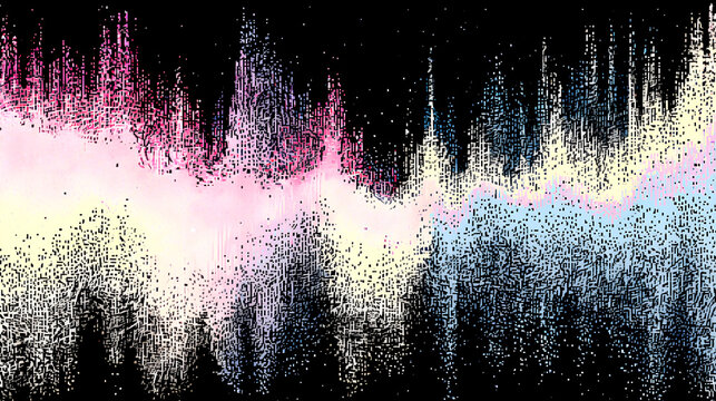 Pixelated bitmap distortion with dither effect and speckled glitch 8 bit noise. Horizontal gradation mimics signal disruption or audio waveform interference. Vector illustration Stock Vector