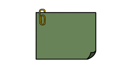 Green Sticky Note with Gold Paperclip Illustration on White Background - Reminder, Memo, To-Do List Concept - Transparent PNG.