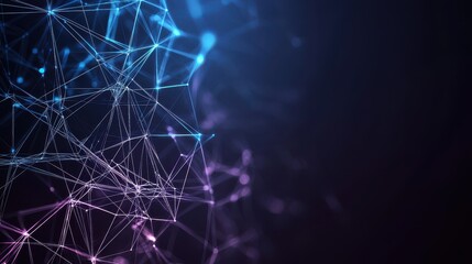 A visually striking abstract representation of a complex interconnected digital network system featuring a dynamic arrangement of glowing lines points