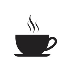 Black silhouette of a steaming coffee cup on a saucer vector