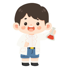 Illustration of a Boy Scientist Holding Beaker