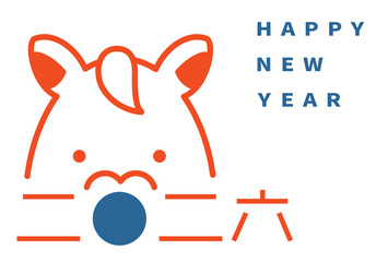 午年のシンプルでユニークな年賀状　2026年　馬