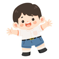 Cartoon Illustration of Happy Boy with Arms Out